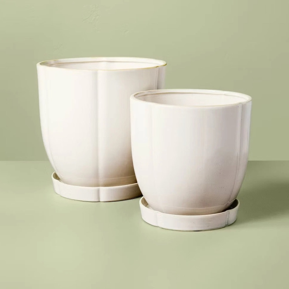 Charming Stoneware Planter Set with Saucers- Hearth & Hand with Magnolia